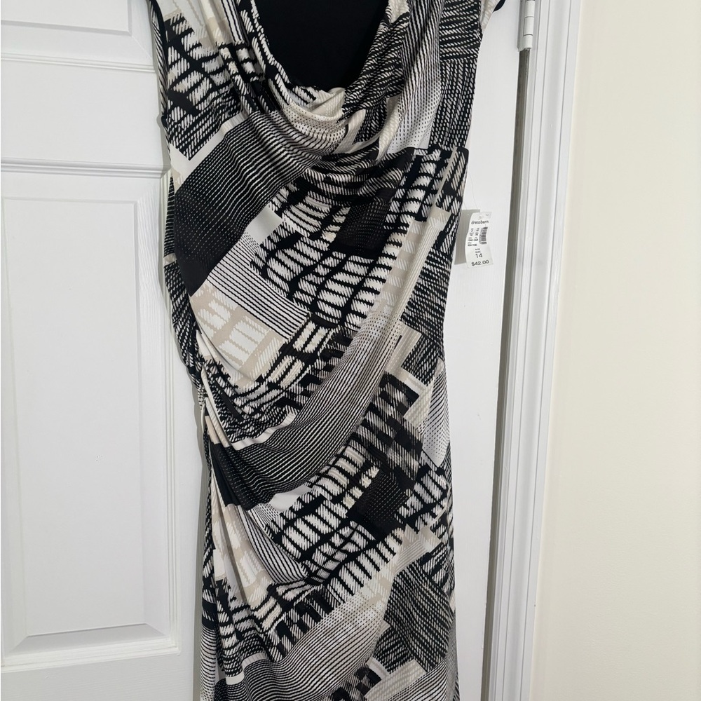 dressbarn Black & Cream Geometric Drape Maxi Dress